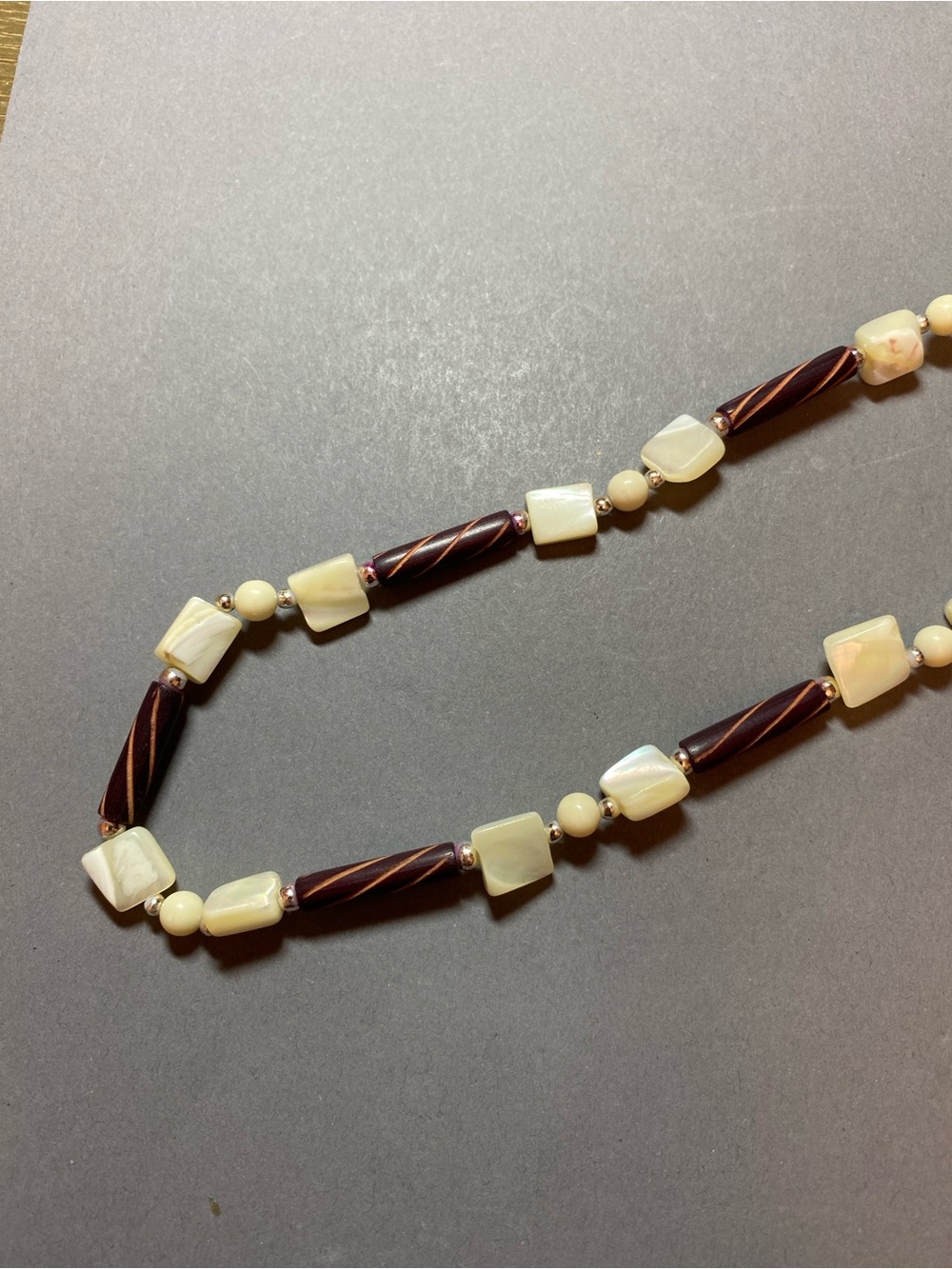 Vintage mother of pearl shell wood necklace